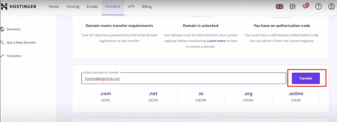 how to transfer domain from godaddy to hostinger
