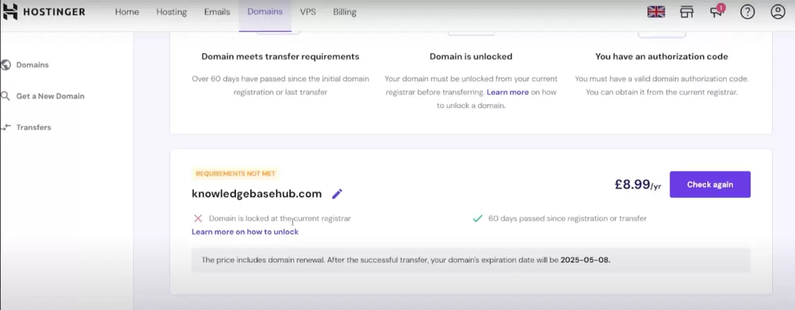 how to transfer domain from godaddy to hostinger
